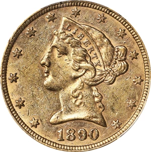 image for: 1890 Liberty Head Half Eagle. AU-58 (PCGS). CAC.