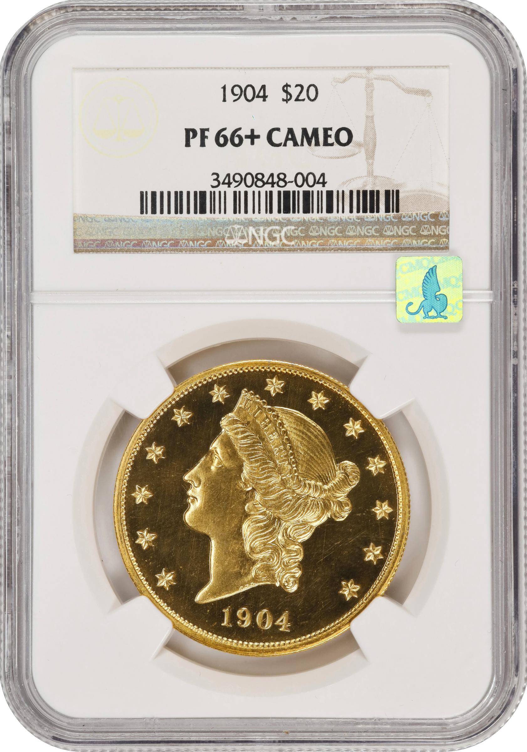 image for: 1904 Liberty Head Double Eagle. JD-1. Rarity-4+. Proof-66+ Cameo (NGC). CMQ.