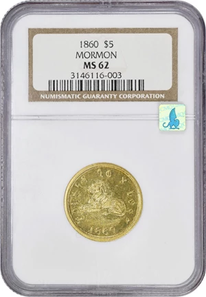 image for: 1860 Mormon $5. K-6. Rarity-5+. MS-62 (NGC). CMQ.