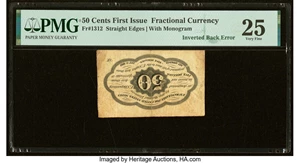image for: Inverted Back Error Fr. 1312 50¢ First Issue PMG Very Fine 25....