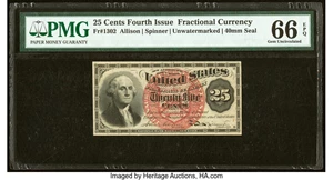image for: Fr. 1302 25¢ Fourth Issue PMG Gem Uncirculated 66 EPQ....