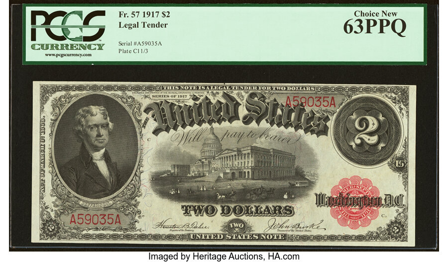 image for: Fr. 57 $2 1917 Legal Tender PCGS Choice New 63PPQ....