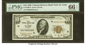 image for: Fr. 1860-H $10 1929 Federal Reserve Bank Note. PMG Gem Uncirculated 66 EPQ....