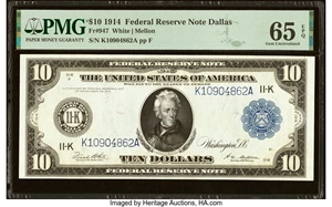 image for: Fr. 947 $10 1914 Federal Reserve Note PMG Gem Uncirculated 65 EPQ....
