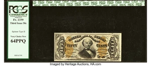 image for: Fr. 1339 50¢ Third Issue Spinner Type II PCGS Very Choice New 64PPQ....