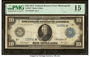 image for: Fr. 937* $10 1914 Federal Reserve Star Note PMG Choice Fine 15....