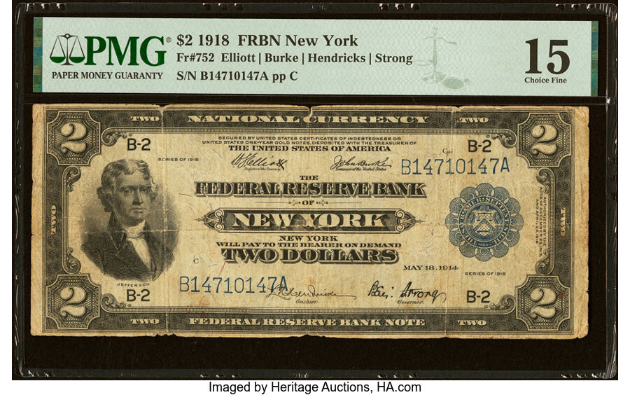image for: Fr. 752 $2 1918 Federal Reserve Bank Note PMG Choice Fine 15....