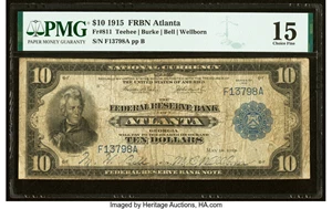 image for: Fr. 811 $10 1915 Federal Reserve Bank Note PMG Choice Fine 15....
