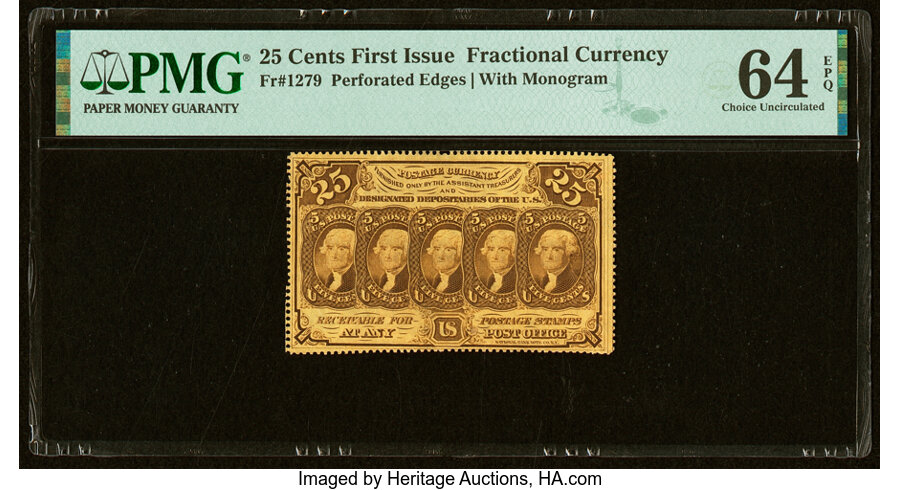 image for: Fr. 1279 25¢ First Issue PMG Choice Uncirculated 64 EPQ....