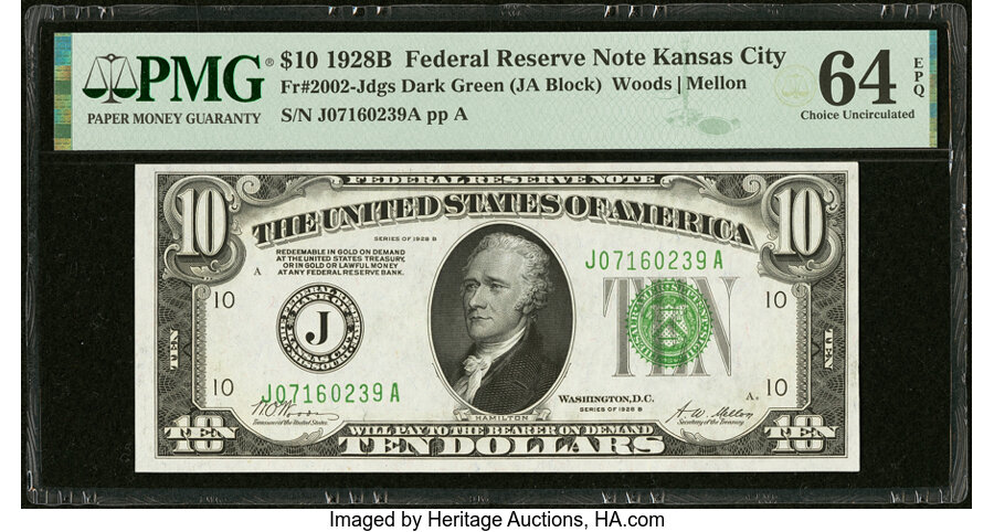 image for: Fr. 2002-J $10 1928B Federal Reserve Note. PMG Choice Uncirculated 64 EPQ....