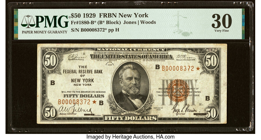 image for: Fr. 1880-B* $50 1929 Federal Reserve Bank Star Note. PMG Very Fine 30....