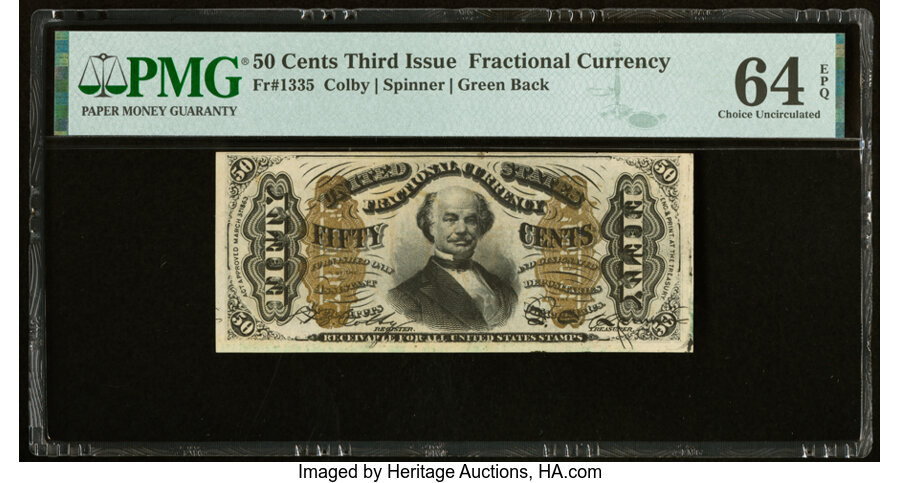image for: Fr. 1335 50¢ Third Issue Spinner PMG Choice Uncirculated 64 EPQ....