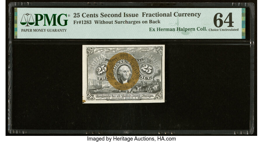 image for: Fr. 1283 25¢ Second Issue PMG Choice Uncirculated 64....