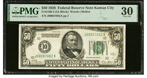 image for: Fr. 2100-J $50 1928 Federal Reserve Note. PMG Very Fine 30....