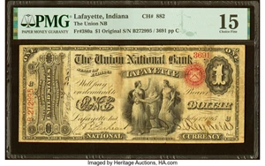 image for: Lafayette, IN - $1 Original Fr. 380a The Union National Bank Ch. # 882 PMG Choice Fine 15....