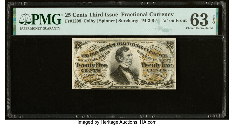 image for: Fr. 1298 25¢ Third Issue PMG Choice Uncirculated 63 EPQ....