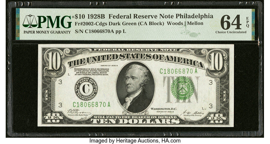 image for: Fr. 2002-C $10 1928B Federal Reserve Note. PMG Choice Uncirculated 64 EPQ....