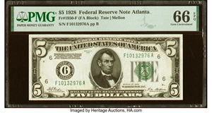 image for: Fr. 1950-F $5 1928 Federal Reserve Note. PMG Gem Uncirculated 66 EPQ....