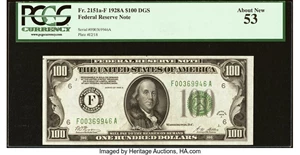 image for: Fr. 2151-F $100 1928A Federal Reserve Note. PCGS About New 53....