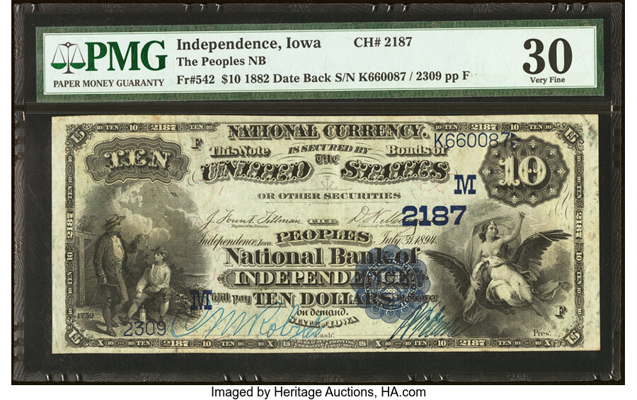 image for: Independence, IA - $10 1882 Date Back Fr. 542 The Peoples National Bank Ch. # (M)2187 PMG Very Fine 30....