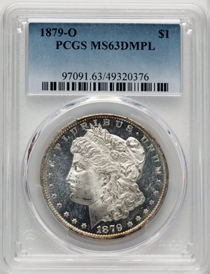 image for: 1879-O $1 MS63 Deep Mirror Prooflike PCGS. PCGS Population: (46/32). Mintage 2,887,000. ...