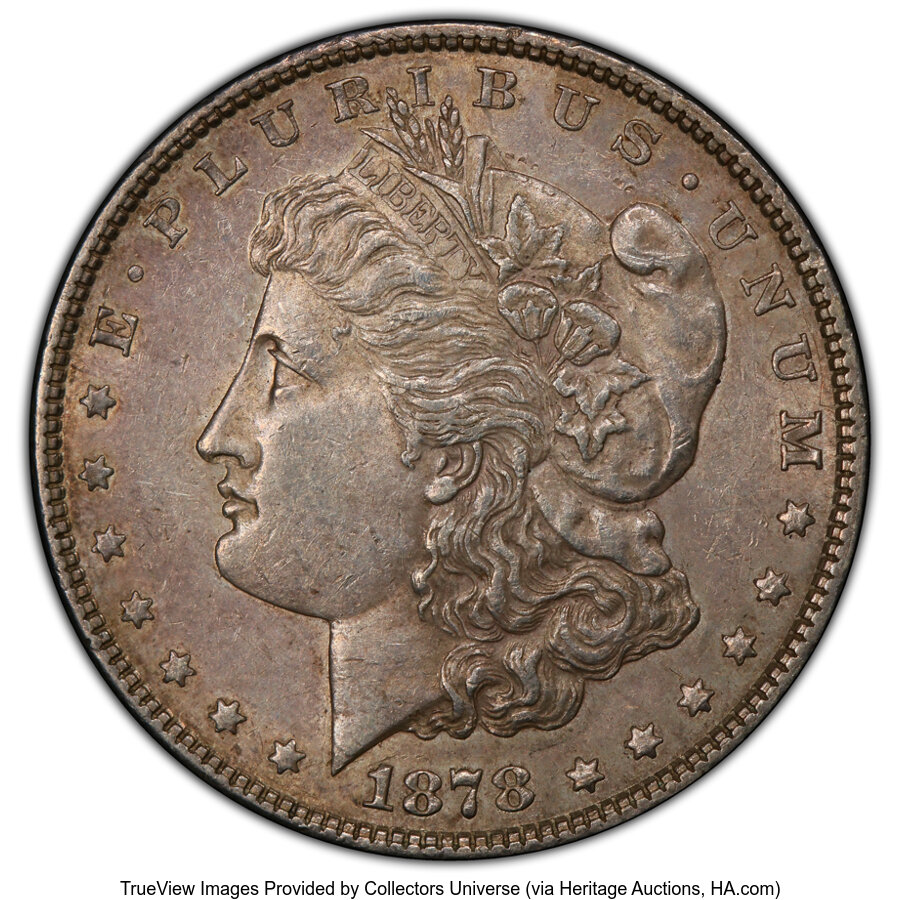 image for: 1878 7TF $1 Reverse of 1878, Re-Engraved Wing, VAM-189, AU53 PCGS. A Hit List 40 Variety. PCGS Population: (8/13 and 0/0+)....