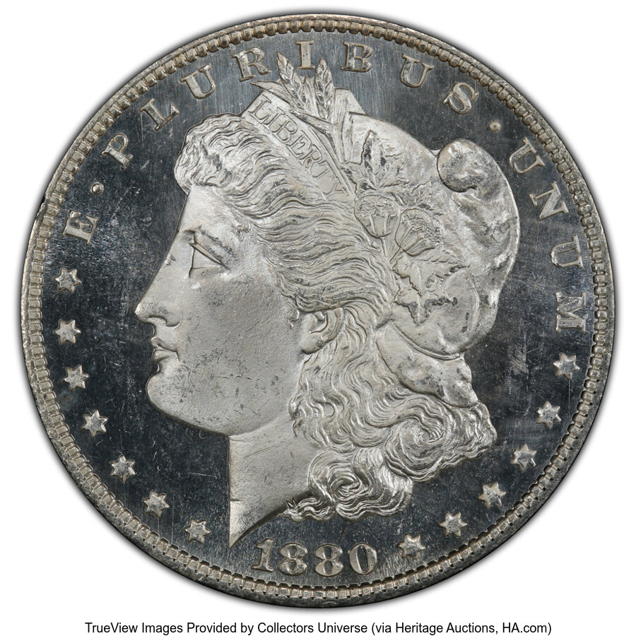 image for: 1880-S $1 Checkmark, VAM-12, MS64+ Deep Mirror Prooflike PCGS. CAC. A Hit List 40 Variety. CAC Population: (1/1)....