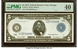 image for: Fr. 871a $5 1914 Federal Reserve Note PMG Extremely Fine 40....