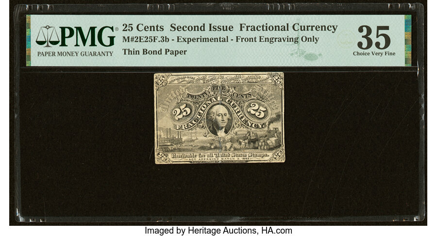 image for: Milton 2E25F.3b 25¢ Second Issue Experimental PMG Choice Very Fine 35....
