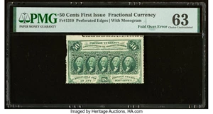 image for: Foldover Error Fr. 1310 50¢ First Issue PMG Choice Uncirculated 63....