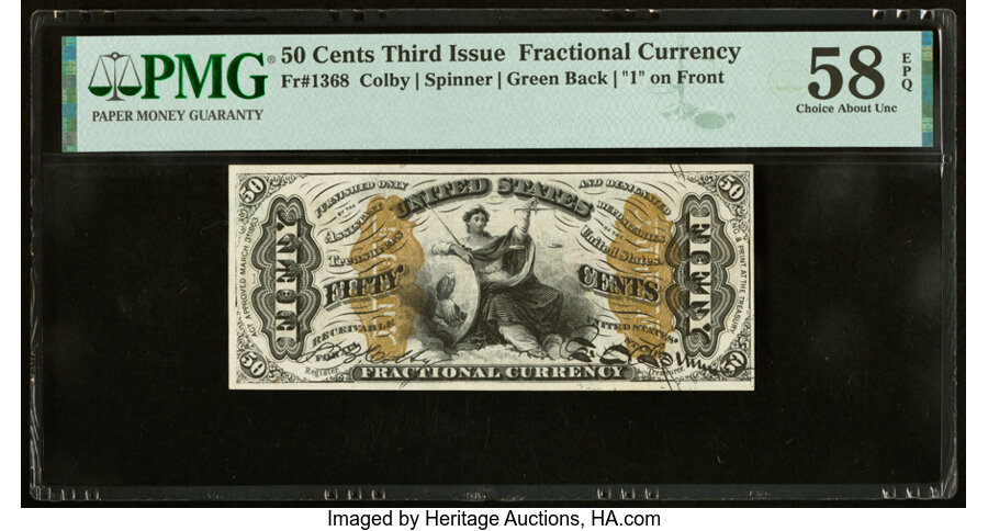 image for: Fr. 1368 50¢ Third Issue Justice PMG Choice About Unc 58 EPQ....