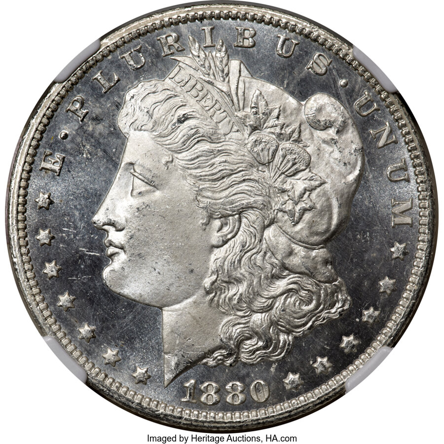 image for: 1880/79-CC $1 Reverse of 1878, VAM-4, MS65 Prooflike NGC. A top 100 Variety. NGC Census: (3/0)....