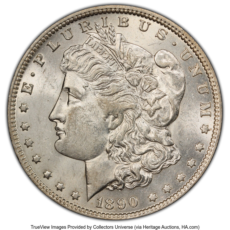 image for: 1890-O $1 VAM 20 Doubled Ear AU58 PCGS. A Hit List 40 Variety. PCGS Population: (4/1 and 0/0+)....
