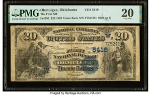 image for: Okmulgee, OK - $20 1882 Value Back Fr. 583 The First National Bank Ch. # (W)5418 PMG Very Fine 20....