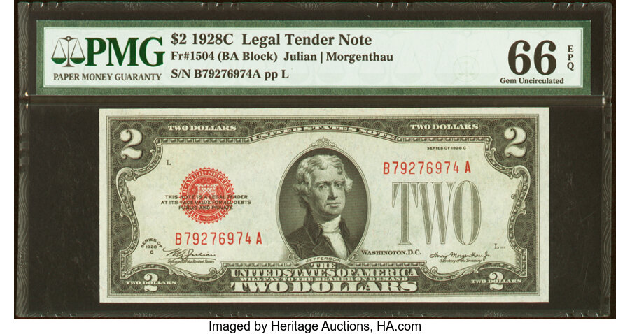 image for: Fr. 1504 $2 1928C Legal Tender Note. PMG Gem Uncirculated 66 EPQ....