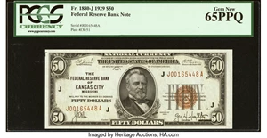 image for: Fr. 1880-J $50 1929 Federal Reserve Bank Note. PCGS Gem New 65PPQ....
