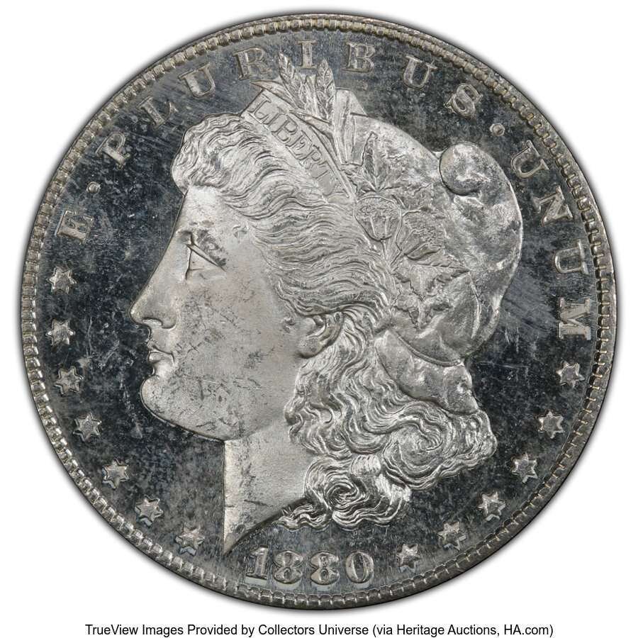 image for: 1880/79-S $1 80/79, Large S, VAM-9, MS64 Deep Mirror Prooflike PCGS. A Top 100 Variety. PCGS Population: (4/3 and 0/1+)....