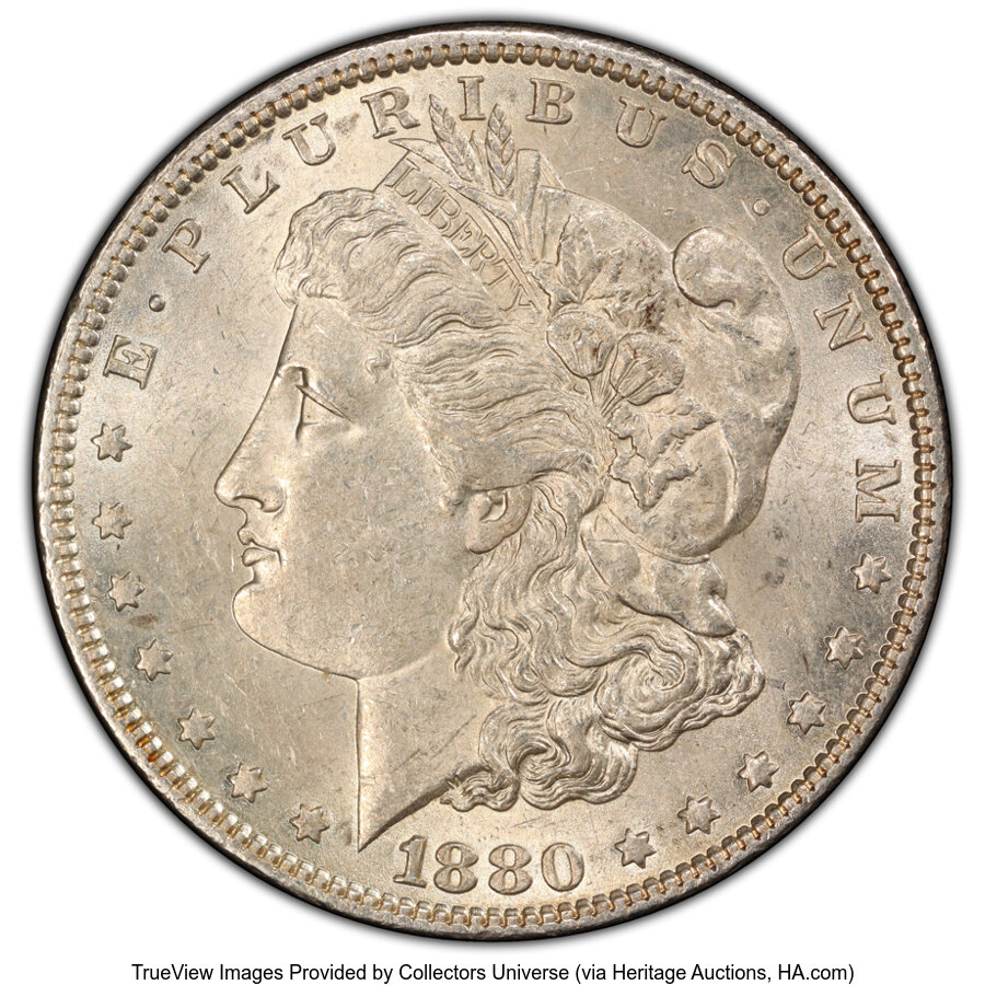 image for: 1880-O $1 VAM-63, Checkmark AU58 PCGS. A Hot 50 Variety. PCGS Population: (3/4 and 0/0+).  Mintage 5,305,000....
