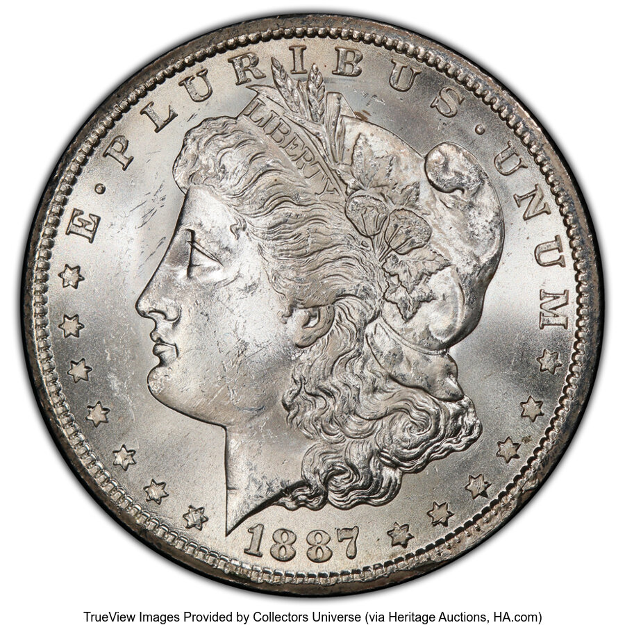 image for: 1887-S $1 Doubled Date, VAM-4, MS64 PCGS. A Hot 50 Variety. PCGS Population: (14/4 and 0/0+)....