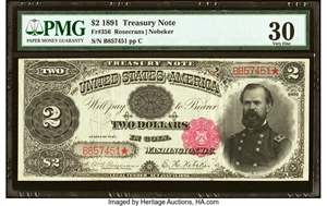 image for: Fr. 356 $2 1891 Treasury Note PMG Very Fine 30....