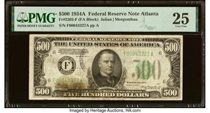 image for: Fr. 2202-F $500 1934A Federal Reserve Note. PMG Very Fine 25....