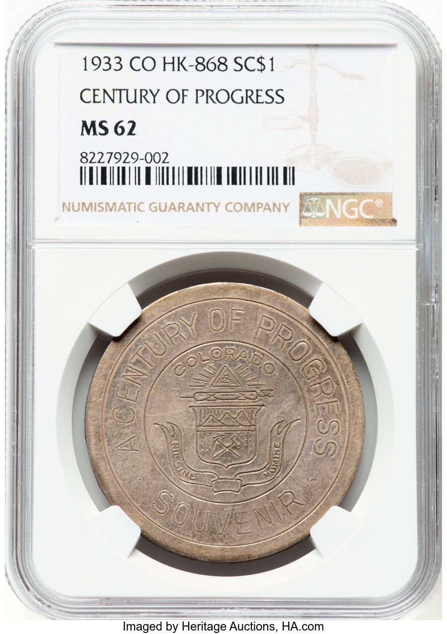 image for: 1933 Century of Progress Exposition, Colorado Dollar, Type II, Silver, HK-868, R.5, MS62 NGC. NGC Census: (19/14)....