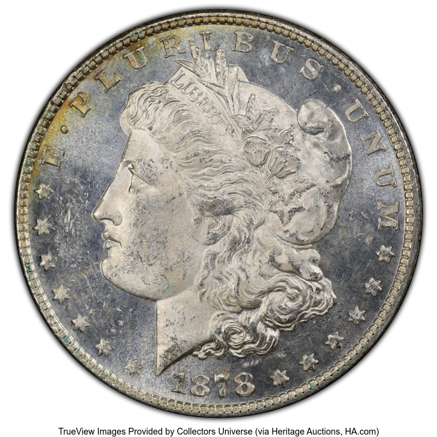 image for: 1878 8TF $1 Crazy Lips, VAM-23, MS63 Prooflike PCGS. CAC. A Top 100 Variety. CAC Population: (4/2)....