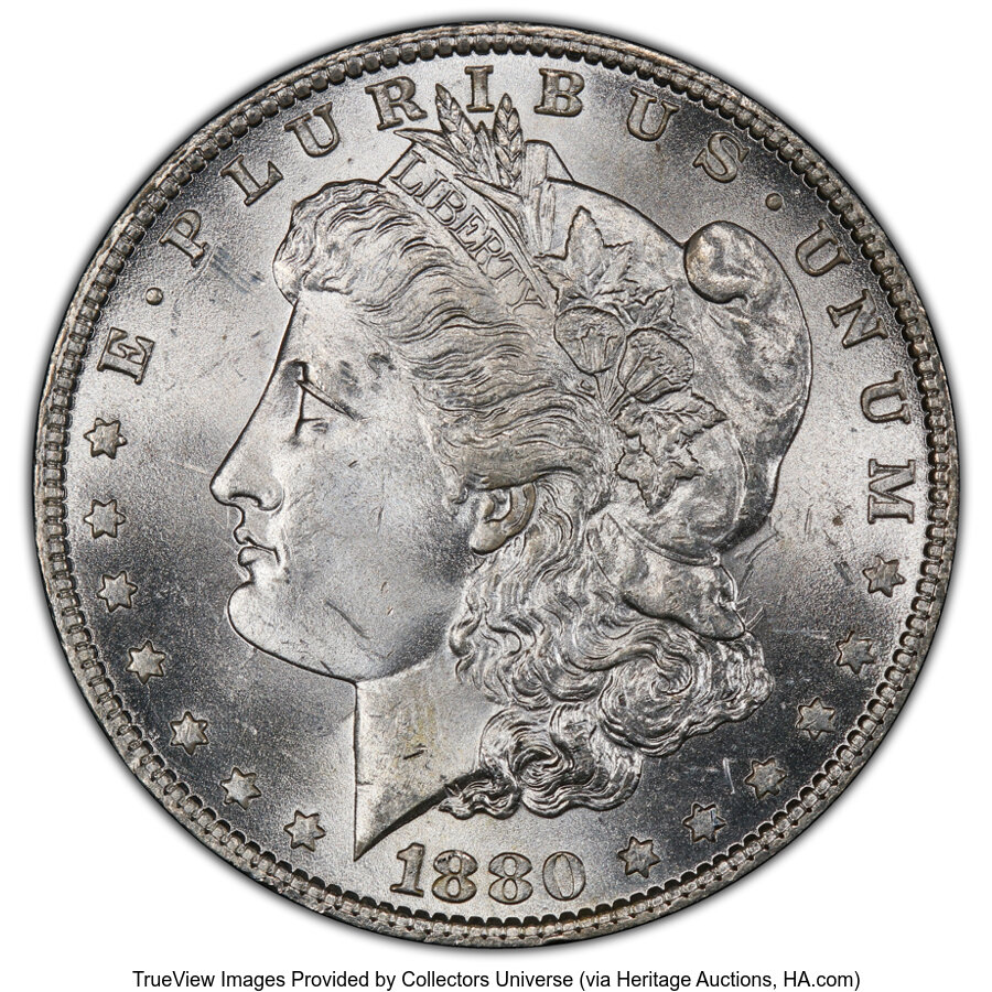 image for: 1880-O $1 8/7 Ear, VAM-6C, MS63 PCGS.  A Top 100 Variety. PCGS Population: (5/1 and 0/0+)....