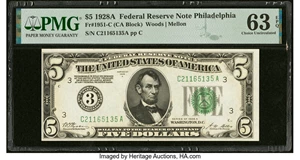 image for: Fr. 1951-C $5 1928A Federal Reserve Note. PMG Choice Uncirculated 63 EPQ....