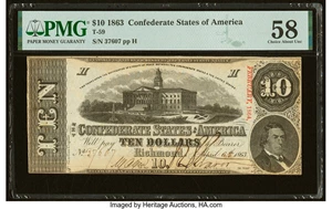 image for: T59 $10 1863 PF-33 Cr. 435 PMG Choice About Uncirculated 58....
