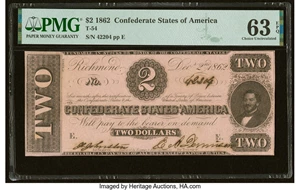 image for: T54 $2 1862 PF-11 Cr. 392 PMG Choice Uncirculated 63 EPQ....