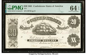image for: T9 $20 1861 PF-12 Cr. 31 PMG Choice Uncirculated 64 EPQ....