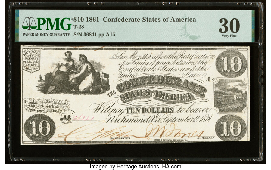 image for: T28 $10 1861 PF-3 Cr. 232 PMG Very Fine 30....
