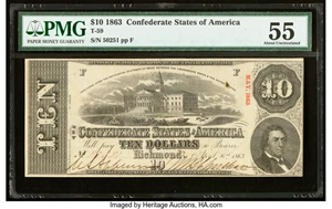 image for: T59 $10 1863 PMG About Uncirculated 55....